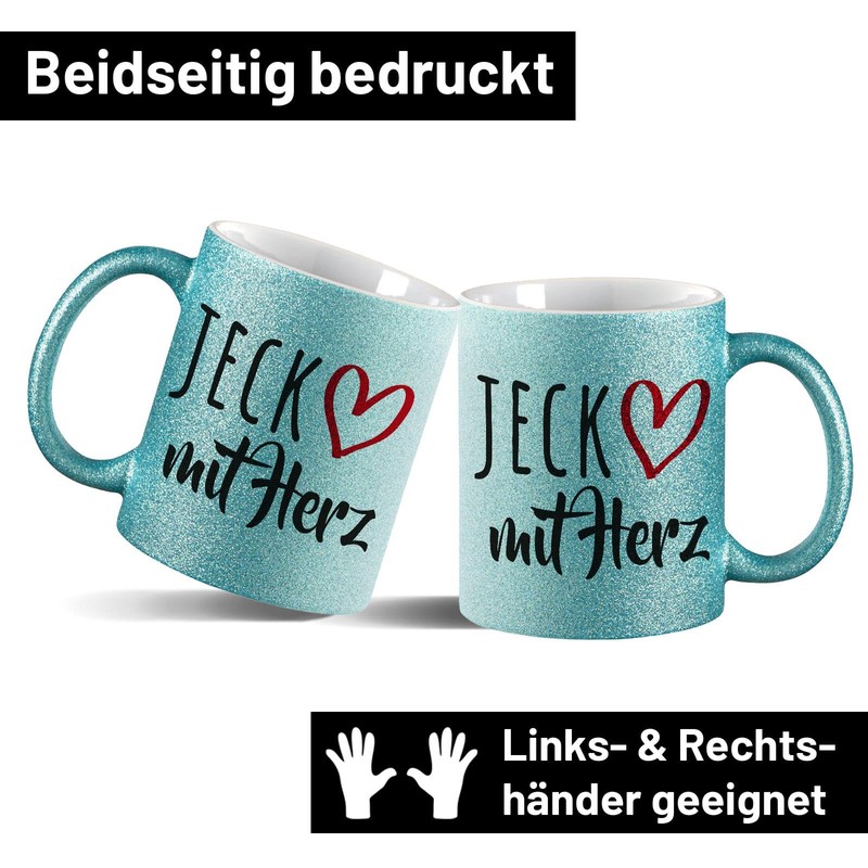 huuraa Glitzertasse Jeck mit Herz Geschenk Tasse Blau 330ml Jeck