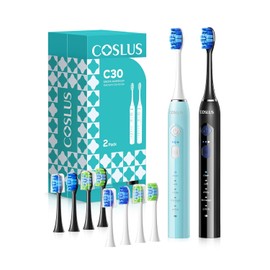 COSLUS Sonic Electric Toothbrush for Adults & Kids: 3 Intensities & 5 Modes Customized for Effective Gentle Cleaning - 2 Types of Heads for Gentle & Daily Care, Travel Home Use, Black & Green, 2PCS