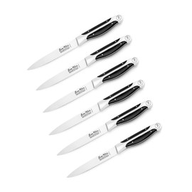 Gunter Wilhelm 7-Piece Serrated Steak Knife Set – 5" German Steel Blades with Ergonomic Black Pakkawood Handles – Wooden Storage Block Included – Executive Chef Series