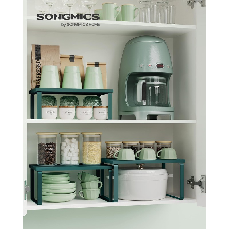 SONGMICS Cabinet Organizer Shelf, Set of 3 Kitchen Counter Shelves,