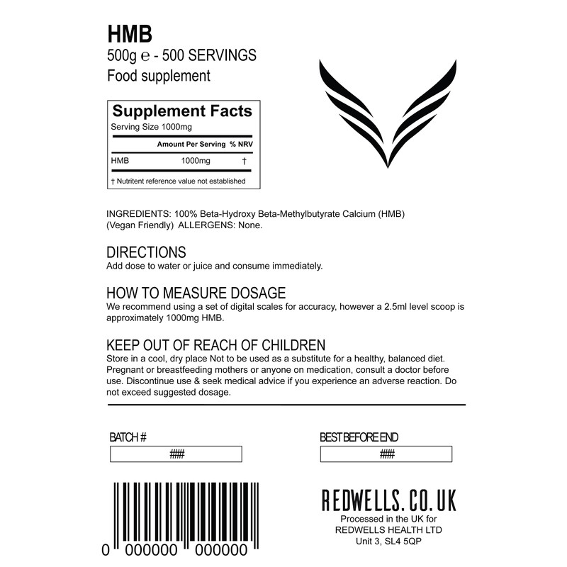 HMB Powder REDWELLS Amino Acid No Additives GMO Free Vegan