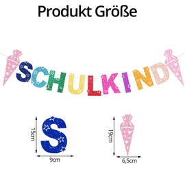 DazzJoy Glitzer Einschulung Deko Girlande Bunte, Schulanfang Deko Einschulung Mädchen Junge Girlande, Schulkind 2025 Hängende Deko Girlanden Banner für Schuleinführung Dekoration, ABC, 123