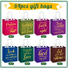 HunnmingRe 64 Pcs Christian Gift Bags with Handles Easter Non Woven Bible Verse Gift Bags Bulk Reusable Religious Baptism Totes for Easter Wedding Birthday First Communion Present Wrapping
