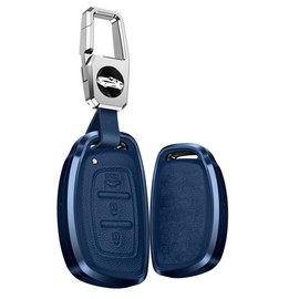 TECART Key Fob Cover Fit for Hyundai Tucson Sonata Fe Creta Mistra Elantra Ioniq Venue IX35 I10 I20 I30 I40 Solaris Kona Accent 2022 Car Accessories Alloy Keychain Blue
