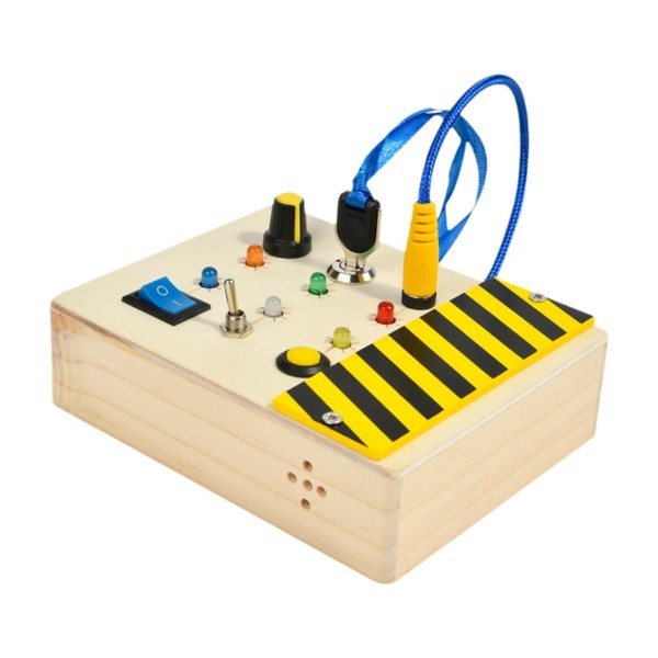 MagiDeal Wooden Busy Board with LED Lamp Switch Light, Wooden