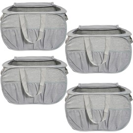 4 Pack Collapsible Laundry Baskets with Lid, Foldable Laundry Basket with Pockets, Pop Up Laundry Hamper with Dual Handles, 99L Sturdy Hampers for Clothes, Groceries, Supplies, Tools, Grey