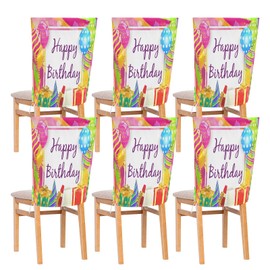 YETTASBIN Happy Birthday Chair Back Cover Set of 2, Decorative Chair Slipcover Removable Washable Seat Back Protector with Tie Rope for Dining Room, Classroom, Holiday Party Home Decor