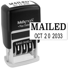 MaxMark Self-Inking Rubber Date Office Stamp with MAILED Phrase & Date - BLACK INK (Max Dater II), 12-Year Band