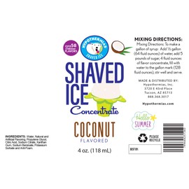 Coconut Shaved Ice and Snow Cone Flavor Concentrate 4 Fl Ounce Size