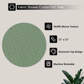Sage Green Shower Curtain, Waffle Weave Polyester Fabric Shower Curtains for Bathroom Washable, Sage Green, 72x72 Inch