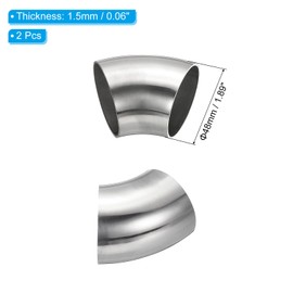 PATIKIL Pack of 2 Stainless Steel Pipe Elbow 45 Degree Elbow 48 mm OD Steel Exhaust Pipe Connector Stainless Steel Elbow 304 Stainless Steel Pipe for Exhaust Pipe Stair Railing Car HVAC