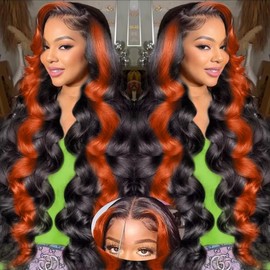 200% Density Wear And Go 9x6 Glueless Wigs Human Hair Pre Plucked Pre Cut For Beginners Ginger Body Wave Lace Front Wigs Human Hair For Black Women HD Lace Closure Colored Glueless Wig(28 INCH)