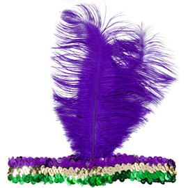 Feathered Mardi Gras Sequin Headband purple green gold