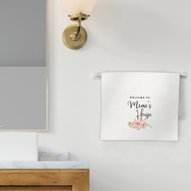 FIicy Mimi Gifts for Grandma Kitchen Towels, Gifts for Mimi Dish Towels, Mimi Gifts from Grandkids Decorative Hand Towels for Bathroom Kitchen, Welcome to Mimi’s House Kitchen Decor(16x24 Inch)