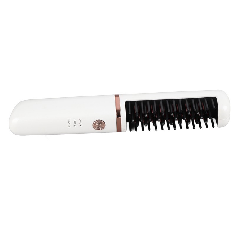 Hair Straightener Brush USB Rechargeable Hair Straightening Curling Brush Pearl