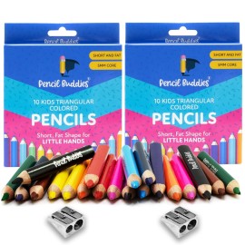 Pencil Buddies Color Pencils Set For Kids (2 Sets) - Short Fat Triangle Pencils for Kids Age