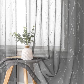 SMILE WEAVER Grey Sheer Curtains for Living Room 54 inch Length,Privacy & Light Filtering Semi Sheer Curtain,Lightweight Voile Transparent Window Drapes for Bedroom/Kitchen,Set of 2 Panels