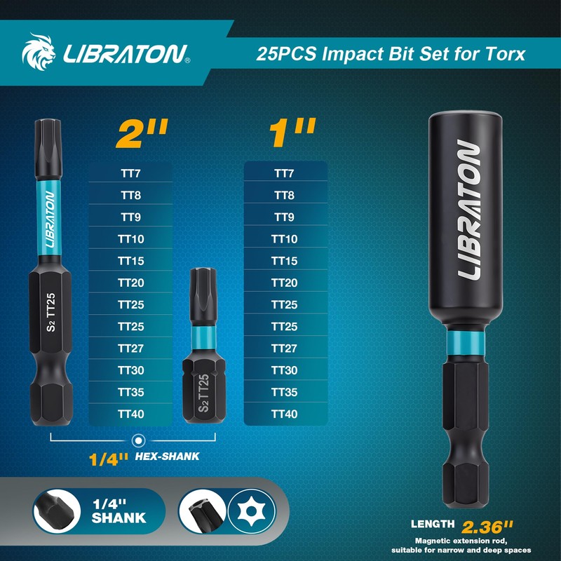 LIBRATON Security Torx Bit Set, 25-Piece Tamper Proof Star Bits