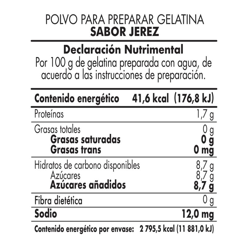 D´Gari Polvo para preparar gelatina con agua sabor jerez 720