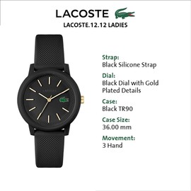 Lacoste 12.12 Women's TR90 Quartz Watch with Black Rubber Strap (Model: 2001212)