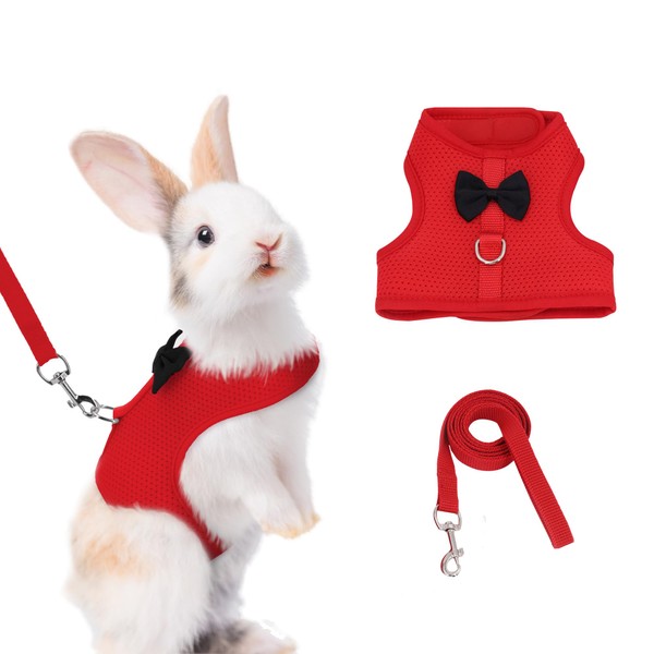 AIITLE Christmas Bunny Harness and Leash Set with Cute Bow,