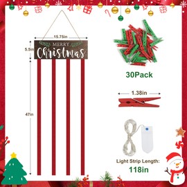 Farochy Christmas Card Holder Christmas Picture Board Picture Frames Collage Christmas Card Display with 30 Photo Clips and String Lights