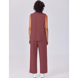 PINSPARK Womens Sweatsuits 2 Piece Set V Neck Sleeveless Lounge Sets Side Slits Outfit Wide Leg Pants Tracksuit 2025 Summer,Fuchsia Large