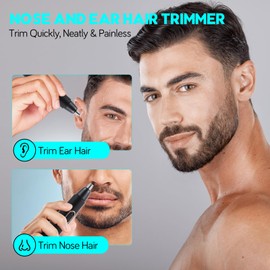 FEITA Ear and Nose Hair Trimmer for Men, Electric Cordless Men Rechargeable Nose-Hair Trimmer, 360 Rotating Dual-Blade Waterproof Noses Clippers, Dad & Men's Gifts for Him, Black