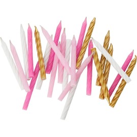Vibrant Pink White & Gold Spiral Birthday Candles - (Pack of 24) - Premium Quality & Dazzling Assorted Color - Ideal for Birthday Celebrations