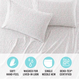 MARTHA STEWART Ultra Soft Brushed and Washed Microfiber 3 Piece Sheet Set, Easy Care, Comfy Bed Sheets with Deep Pocket, 1 Flat Sheet, 1 Fitted Sheet, 1 Standard Pillowcase, Twin Size, Pink & Blue