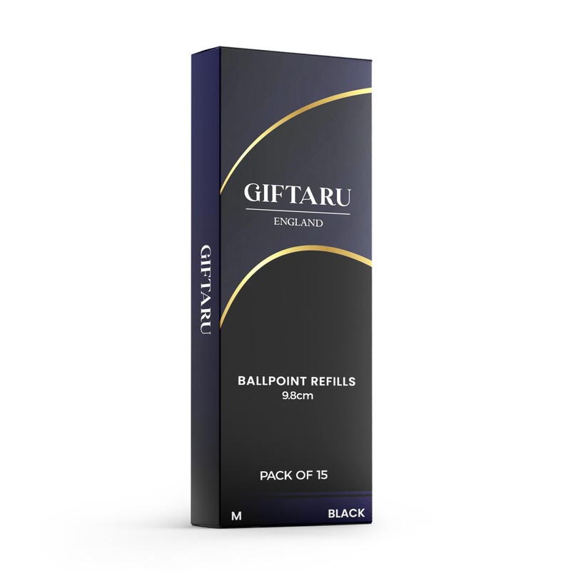 GIFTARU Pack of 15 Black Ink 9.8cm Ballpoint Pen Refills