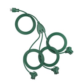 DEWENWILS Outdoor Extension Cord with 6 Outlets, 1 to 3 Splitterfor Christmas Decor, Total 25FT (Max Length 13FT from End to End), Extension Cord, Waterproof Cord for Outdoor String Light ETL Listed