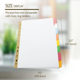 BAZIC Binder Dividers White Paper w/ 8 Writable Color Tabs, 11 Hole Punch Index Divider for Ring Binders (8/Pack), 1-Pack