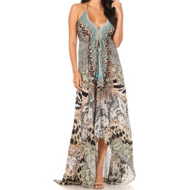 Sakkas 1817 - Lizi Womens Maxi High-Low Halter Handkerchief Long Dress Beach Party - EBK316-Black - OS