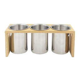 WSKC Flatware Caddy Stainless Steel Cutlery Holder with Wood Base, Containers for Kitchen Use