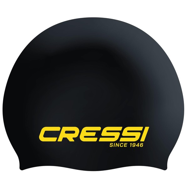 Cressi Unisex Adult Eddie Swim Cap, Black/Yellow, One Size