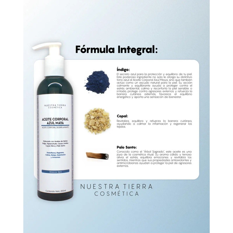 Aceite Desinflamante Azul Maya Con Hierba Indigo 250ml Spa Masajes