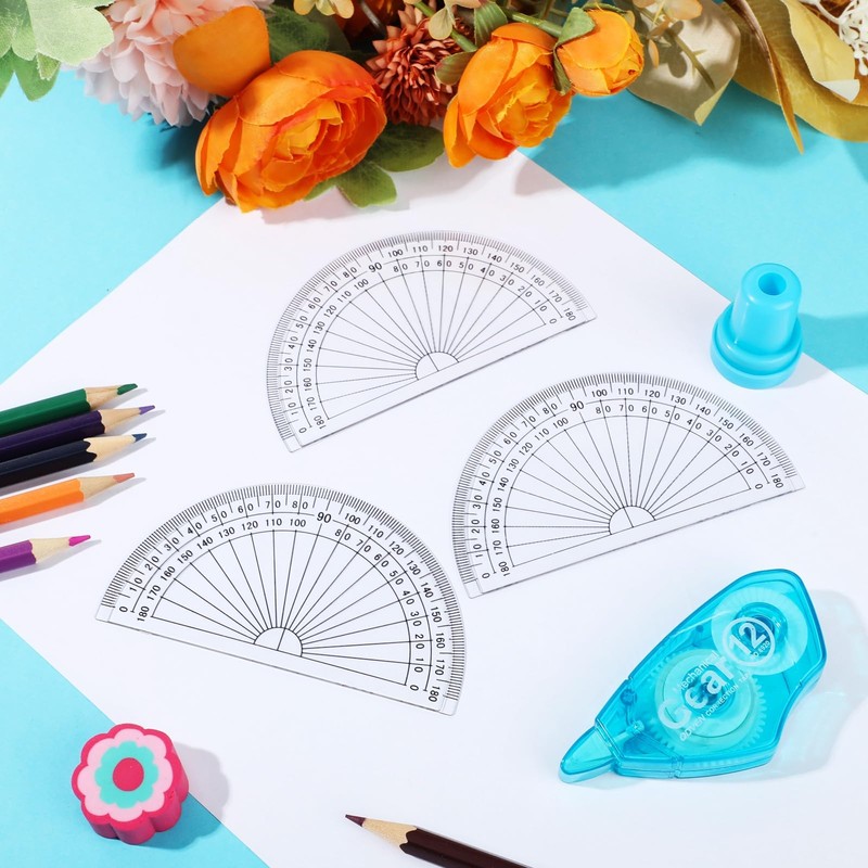 Zonon 2 Pcs 6 Inch 4 Inch Plastic Protractor Math