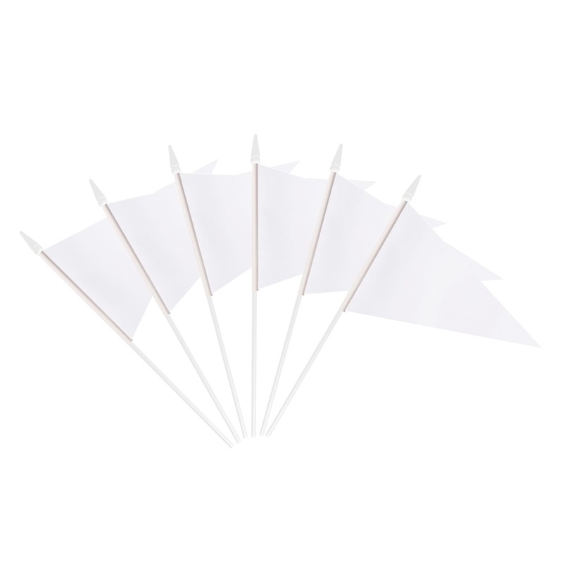 12 Pack White Pennant Flags Small Mini Hand Held Solid