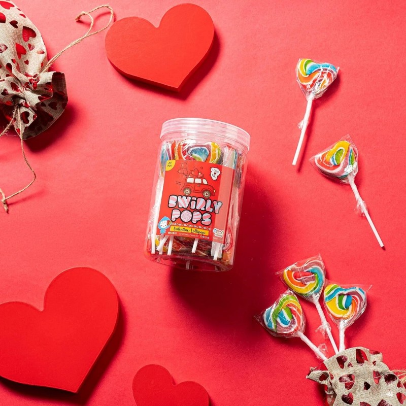 4YoreElves Heart Shaped Swirly Pops Valentine Edition 24 Lollies