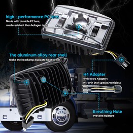 4x6 Inch LED Headlights, Rectangular Light, DOT Approved, High/Low Beam, for Peterbilt Kenworth Freightliner Replacement H4651 H4652 H4656 H4666 H6545 (4 pcs Chrome)
