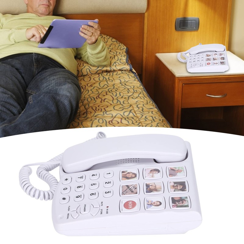 Telephone Landline, Ld-858Hf Wired Big Buttons Fixed Phone Photo Storage