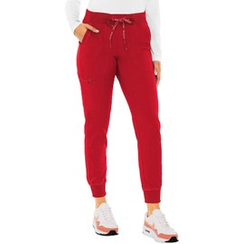 Med Couture Women's Scrub Jogger Yoga Pant with 5 Pockets, Lightweight, Ultra Soft, 2-Way Stretch & Easy Care Fabric - MC7710P, M Petite, Red