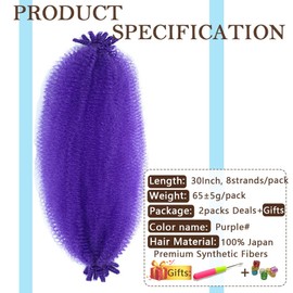 Afro Twist Hair Pre Separated Springy Afro Twist Hair Pre stretched Wrapping Hair for Soft Locs Afro Spring Twist Hair Marley Twist Braiding Hair Extensions (30 Inch (Pack of 3),Purple#)