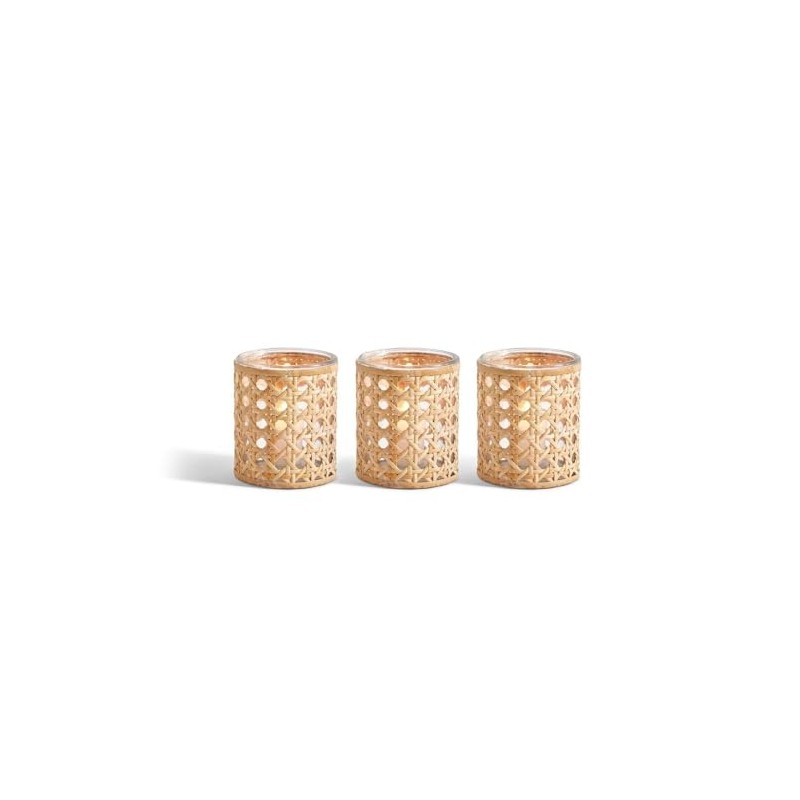 Two's Company Lumingnon Set of 3 Cane Webbing Candleholders/Vases
