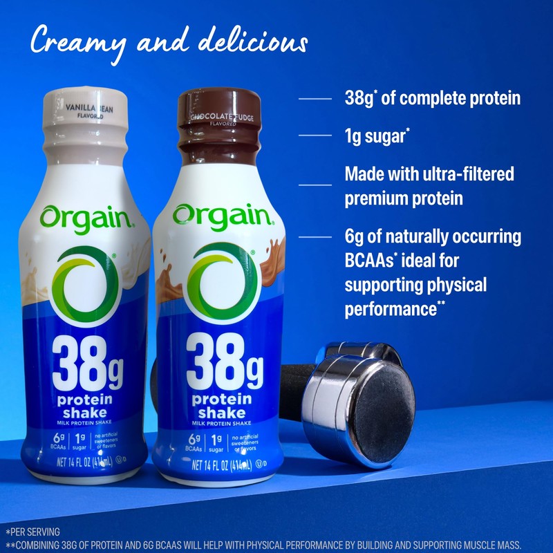 Orgain 38g High Protein Shake, Dairy Isolate Protein Milk, Chocolate