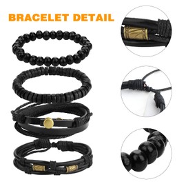 Set of 4 Leather Bracelet Men's Braided Wide Bracelets Black Punk Goth Rock Skull Bracelet Men Cuff Bead Bracelet Set Gothic Decorative Boys Adjustable Black and Brown, Leather