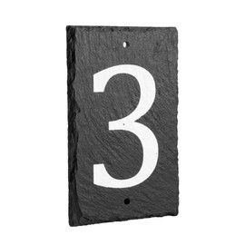 Nicola Spring Number 3-14.5 x 9cm Natural Solid Slate House Number Plaque (0-9) Indoor & Outdoor Rustic Door Numbers Sign Including Fixings & Caps