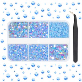 qiipii Light Blue AB Resin Rhinestones for Crafting 2mm 3mm 4mm 5mm 6mm Flatback Jelly Gems Stones Diamonds Crystals Gems for Nails Face Eyes Makeup Tumblers Bottles DIY Crafts Clothes Shoes Phones