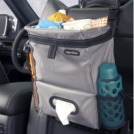 High Road Car Back Seat Trash Bag with Tissue Holder and Cup Holder Pockets - Holds Full Size Tissue Box - 2 Gal Covered Car Trash Can